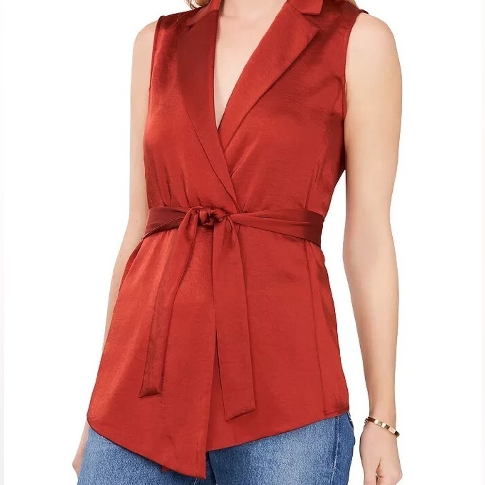 Burgundy XS Vince Camuto belted satin vest